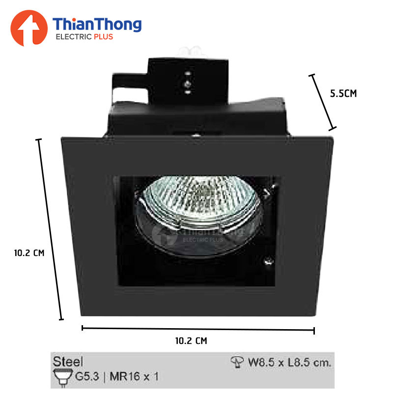 โคมไฟ Downlight ดาวน์ไลท์ฮาโลเจน MR16 เหลี่ยมแบบปรับมุมได้ สีดำ Black TSL-6-B-531