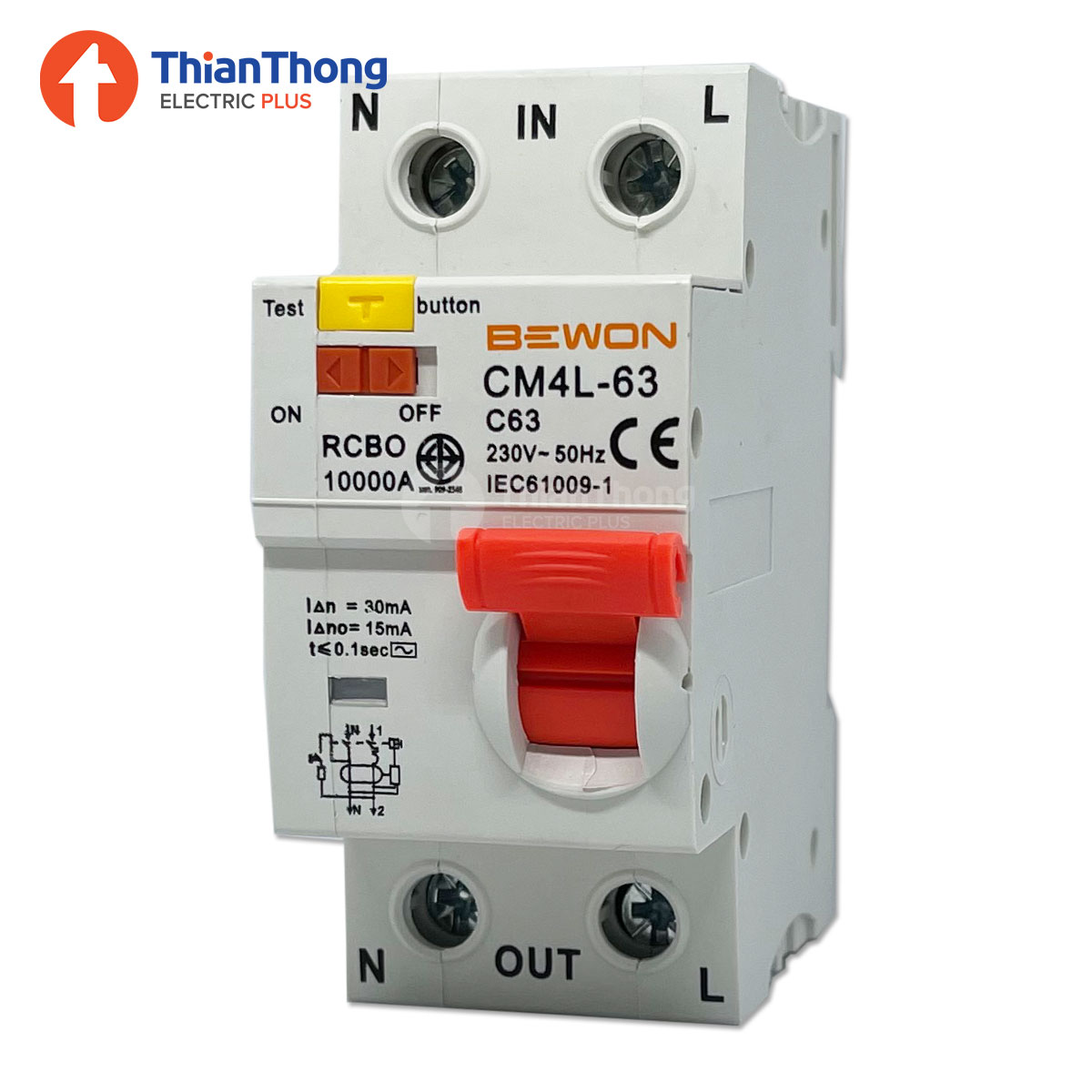 Bewon เมนต์เบรกเกอร์กันดูด บีวัน RCBO CM4L-63 1P+N 63A