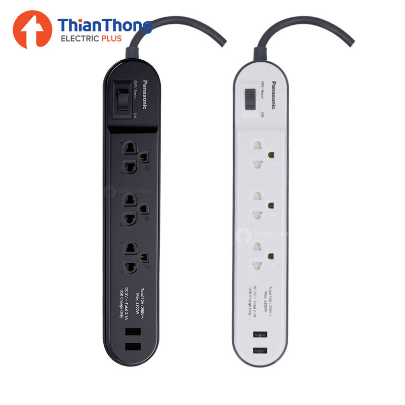 Panasonic ปลั๊กพ่วง 1 สวิตช์ 3 ช่องเสียบ 2 USB พานาโซนิค Power strip 3 outlets 1 switch 2 USB สาย 2 เมตร WCHG 242322