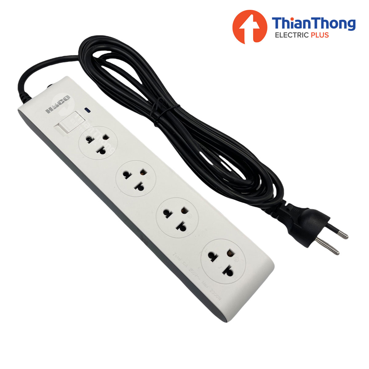 HACO ปลั๊กพ่วง 1 สวิตช์ 4 ช่องเสียบ ฮาโก้ ฮาโก้ Power strip 4 outlets 1 switch Extension Cord สาย 3 เมตร สีขาว EJ-S4E/3