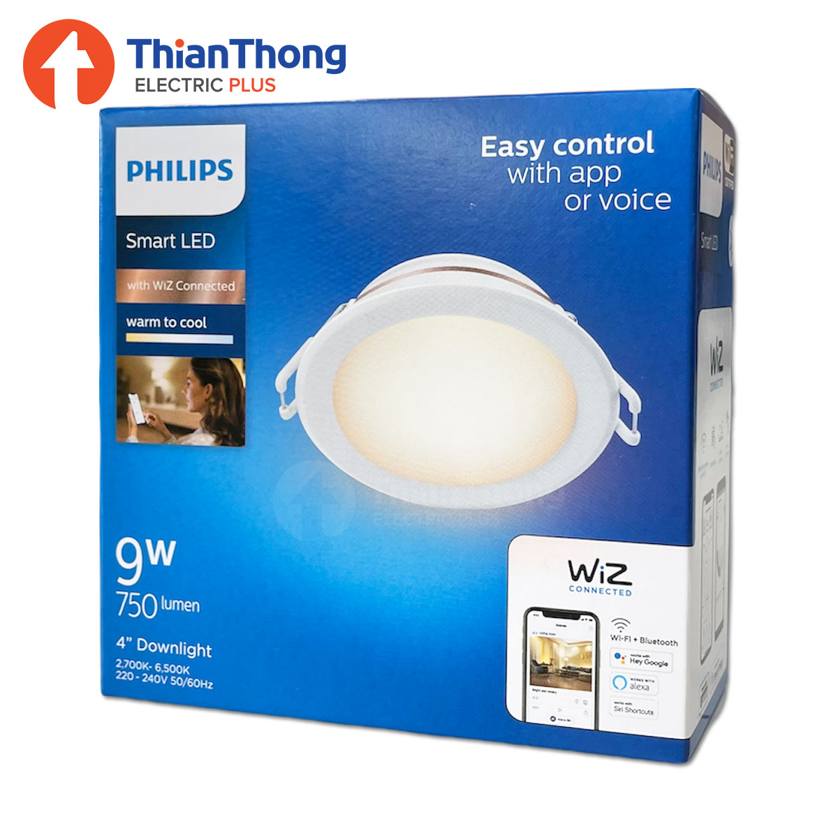 Philips Wiz โคมไฟดาวน์ไลท์อัจฉริยะ ปรับแสงขาว-วอร์ม 9W ฟิลิปส์ วิซ WiZ White Ambiance Downlight 4 นิ้ว 9W