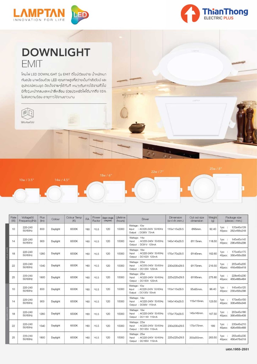Lamptan โคมไฟดาวน์ไลท์ แลมป์ตั้น LED Downlight Emit Circle