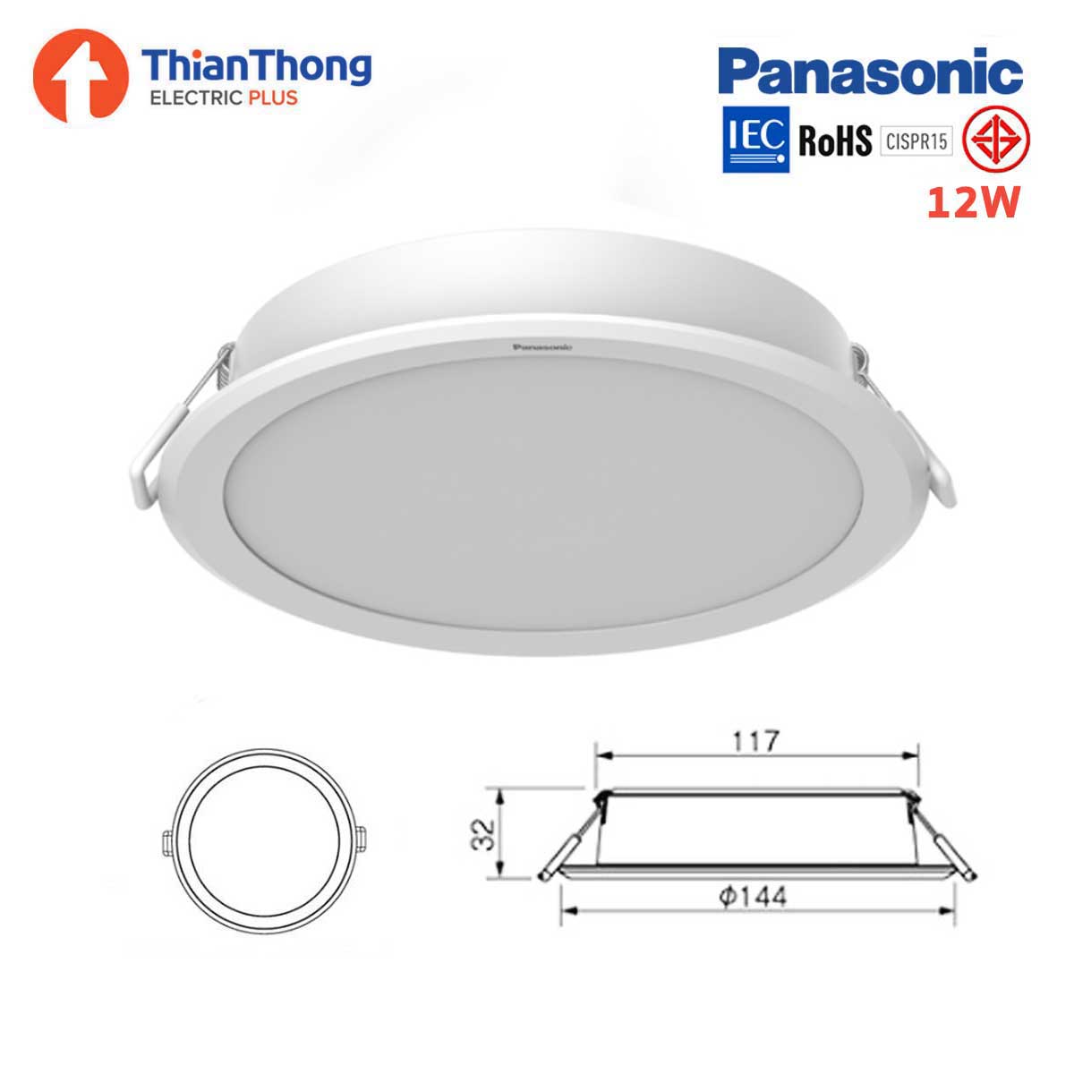 Panasonic โคมไฟดาวน์ไลท์ พานาโซนิค LED Downlight 12W 