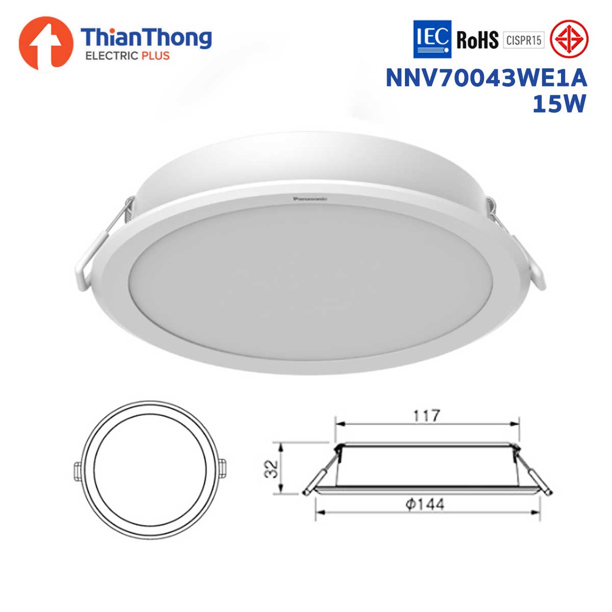 Panasonic โคมไฟดาวน์ไลท์ พานาโซนิค LED Downlight 15W 