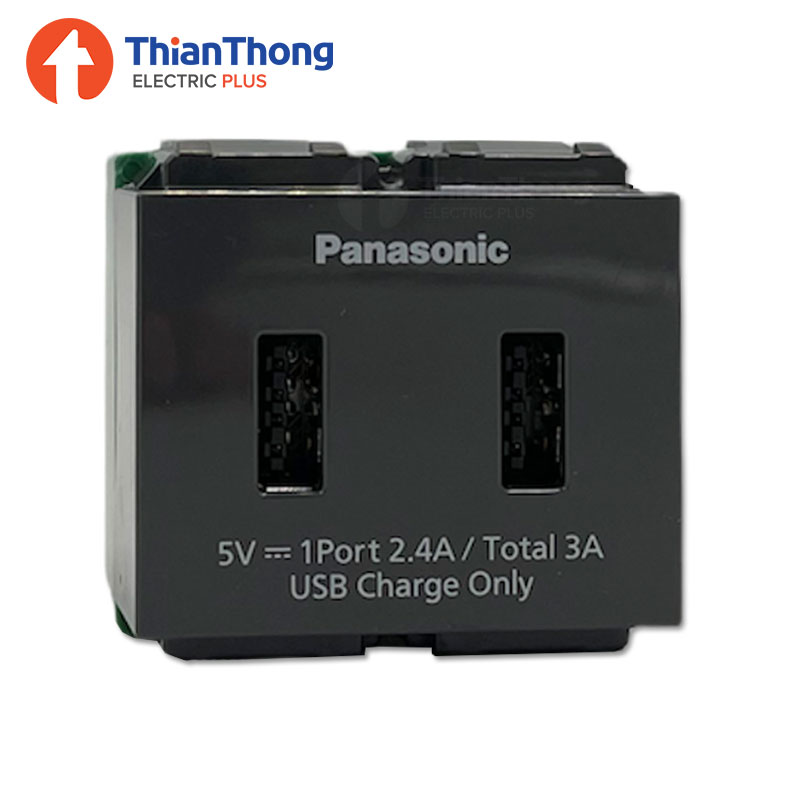 PANASONIC เต้ารับ USB ชาร์จเร็ว 2 ช่อง 5V 3A พานาโซนิค USB FAST CHARGER 2 PORT WEF1182H-8 สีเทาดำ WIDE SERIES