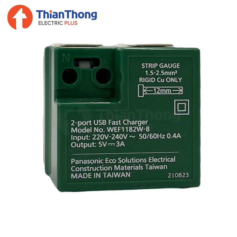 PANASONIC เต้ารับ USB ชาร์จเร็ว 2 ช่อง 5V 3A พานาโซนิค USB FAST CHARGER 2 PORT WEF1182H-8 สีเทาดำ WIDE SERIES