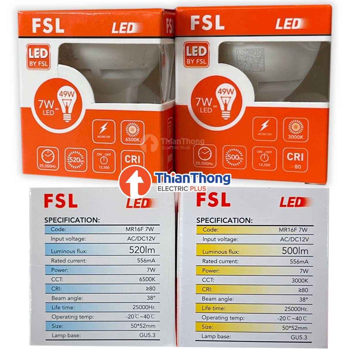 FSL หลอดไฟ เอฟเอสแอล LED MR16 7W ขั้ว GU5.3 รุ่นผ่านบัลลาสต์ 12V Daylight 6500k