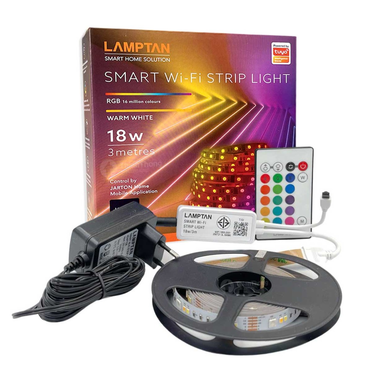 Lamptan ไฟเส้นเปลี่ยนสี อัจฉริยะ ครบชุด 3 เมตร แลมป์ตัน Smart Wi-Fi Strip Light Warm White & RGB 3 Meters 18W