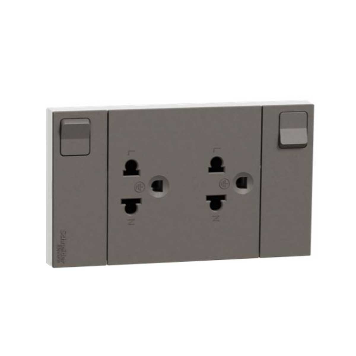 Schneider ชุดเต้ารับคู่ 3 ขาและสวิตช์ควบคุม+หน้ากาก ชไนเดอร์ Socket-outlet with switch M3T-SIS-BK Black สีดำ รุ่น AvatarOn A