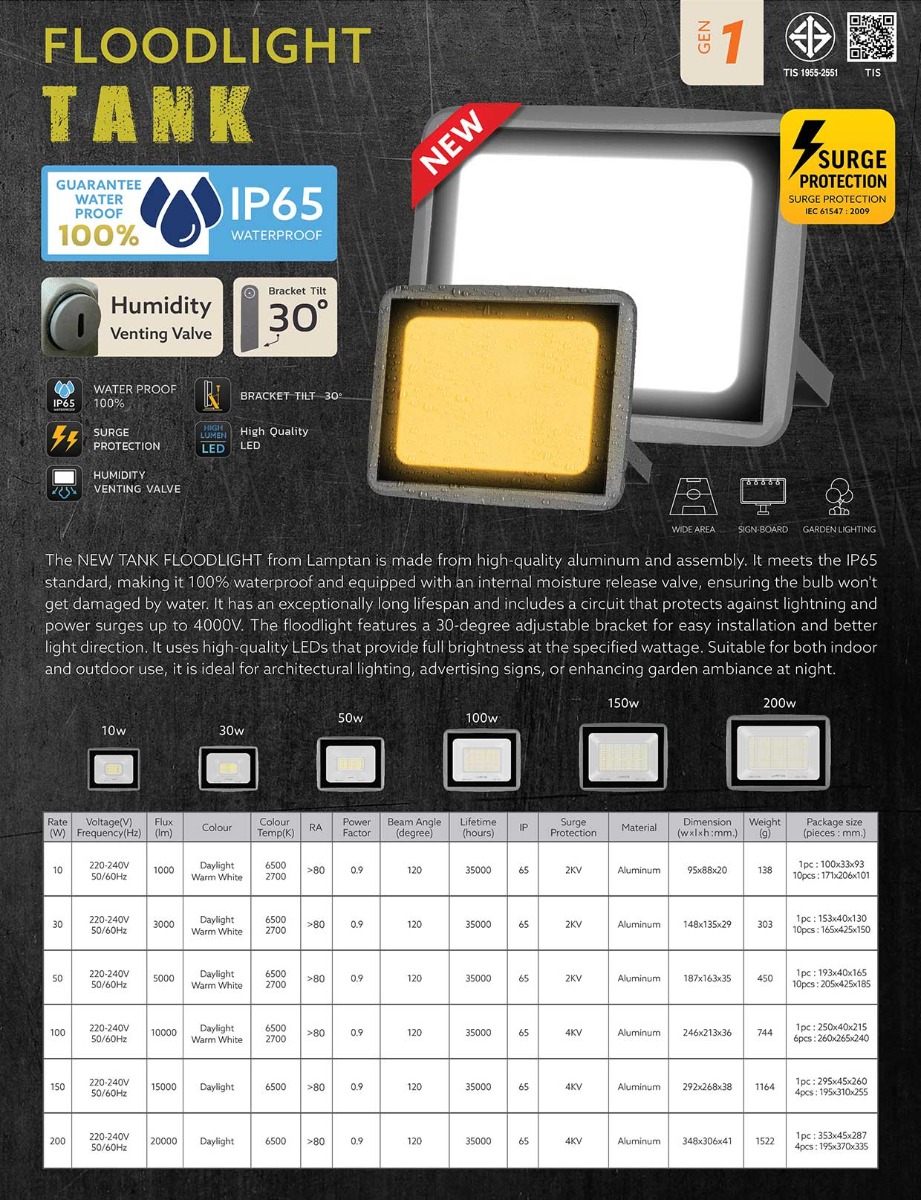Lamptan สปอร์ตไลท์ แอลอีดี แลมป์ตั้น LED Floodlight TANK 10W