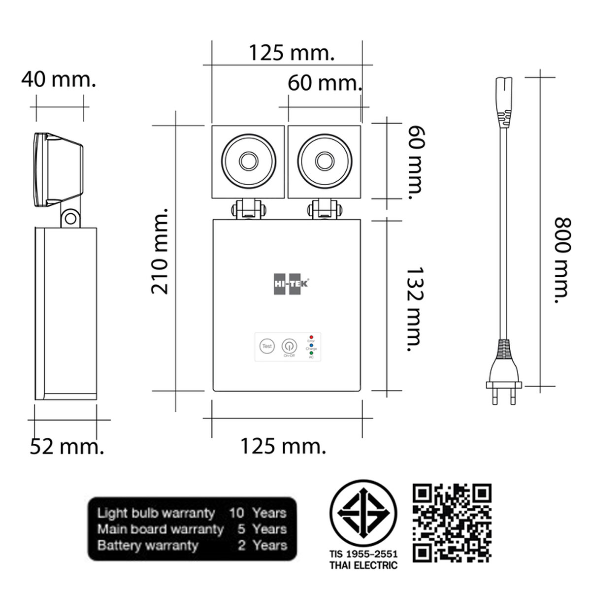  HI-TEK โคมไฟฉุกเฉิน LED สำรองไฟ 3 ชม. ไฮเทค LED Emergency Light 2x5w, 2x6w แสงขาว
