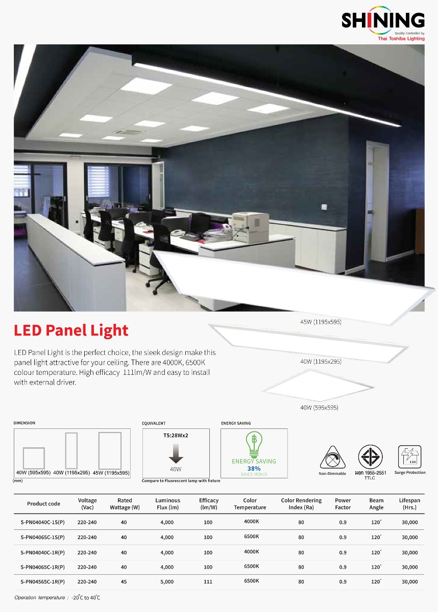 Toshiba Shining โคมไฟฝังฝ้า พาแนล 60x60 cm. 40w โตชิบา ชายนิ่ง LED SHINING PANEL LIGHT