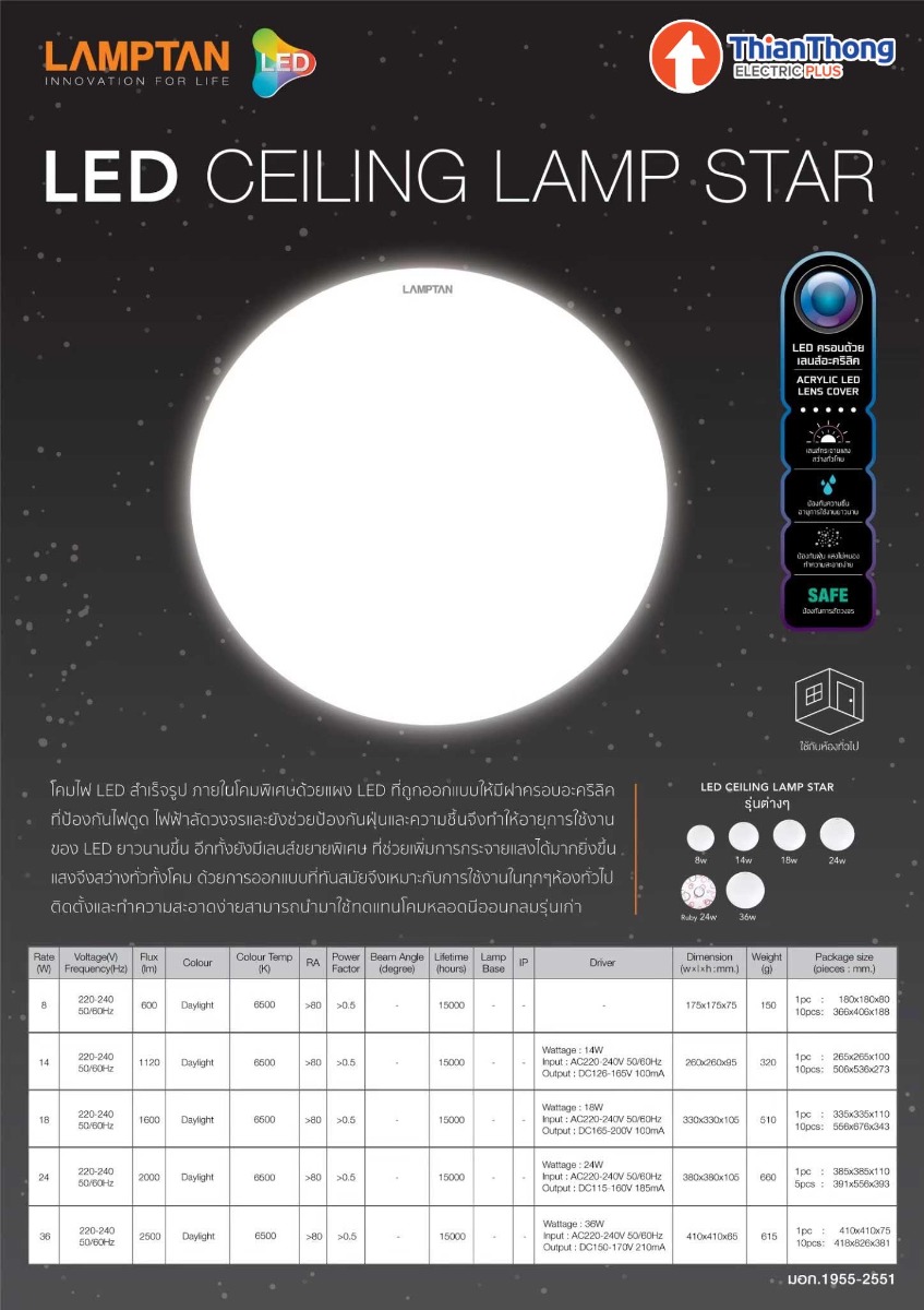 Lamptan LED โคมไฟซาลาเปาเพดานสำเร็จรูป แลมป์ตั้น Ceiling Light Star 18W