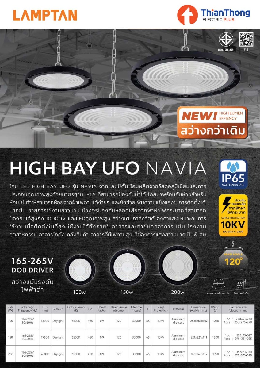 LAMPTAN โคมไฟไฮเบย์ แอลอีดี แลมป์ตั้น LED HIGH BAY UFO 100W 6500K Navia