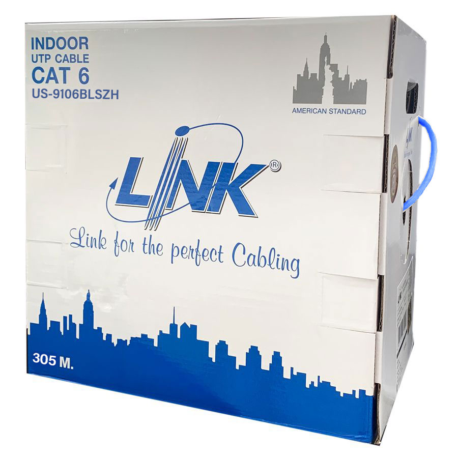 Link Lan Cable สายแลน สายสัญญาณข้อมูล CAT6 UTP Cable 4P,CM Blue (350m/Box) US-9106BLSZH