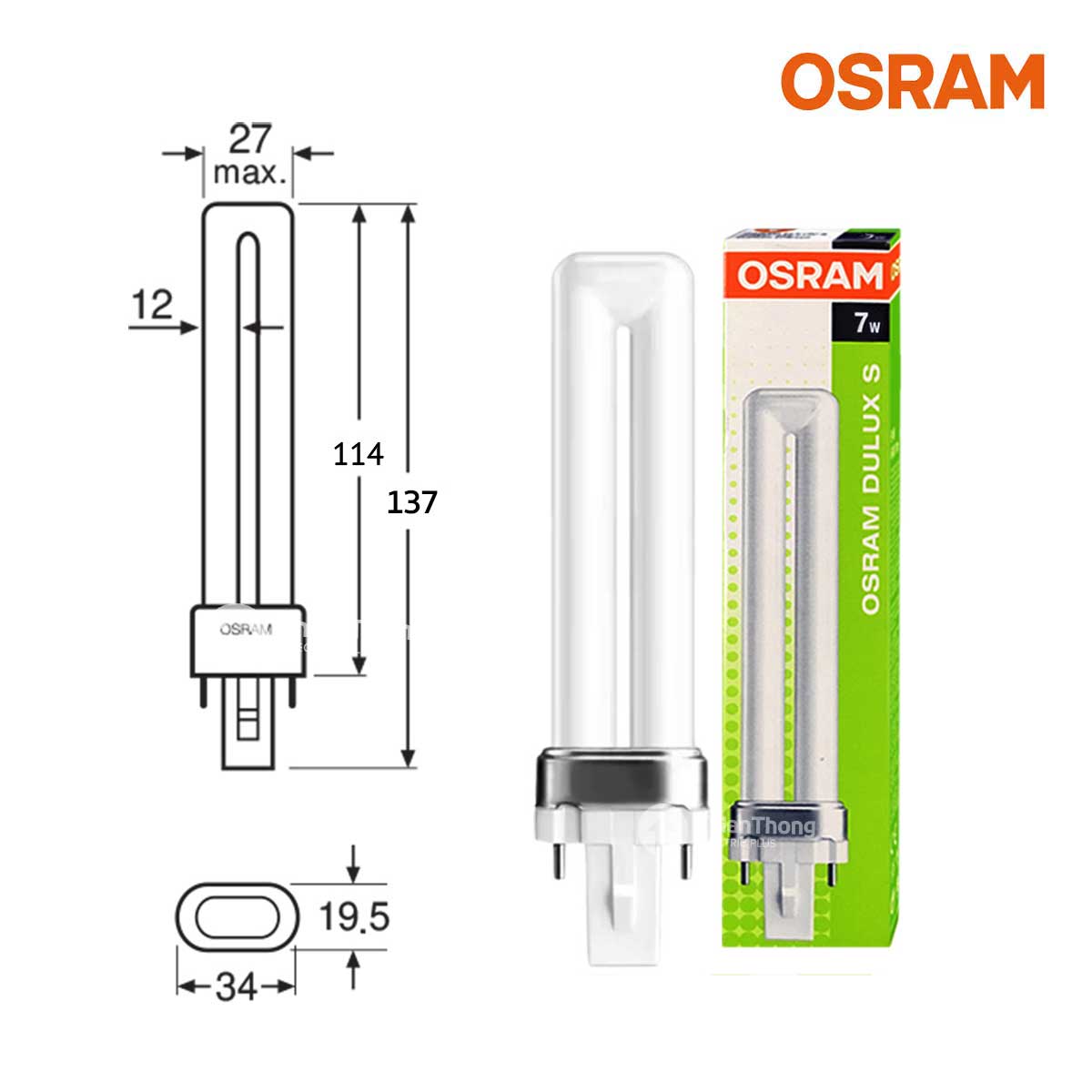 Osram หลอดตะเกียบ ออสแรม Dulux S 2P 7W /827 ขั้ว G23 วอร์มไวท์