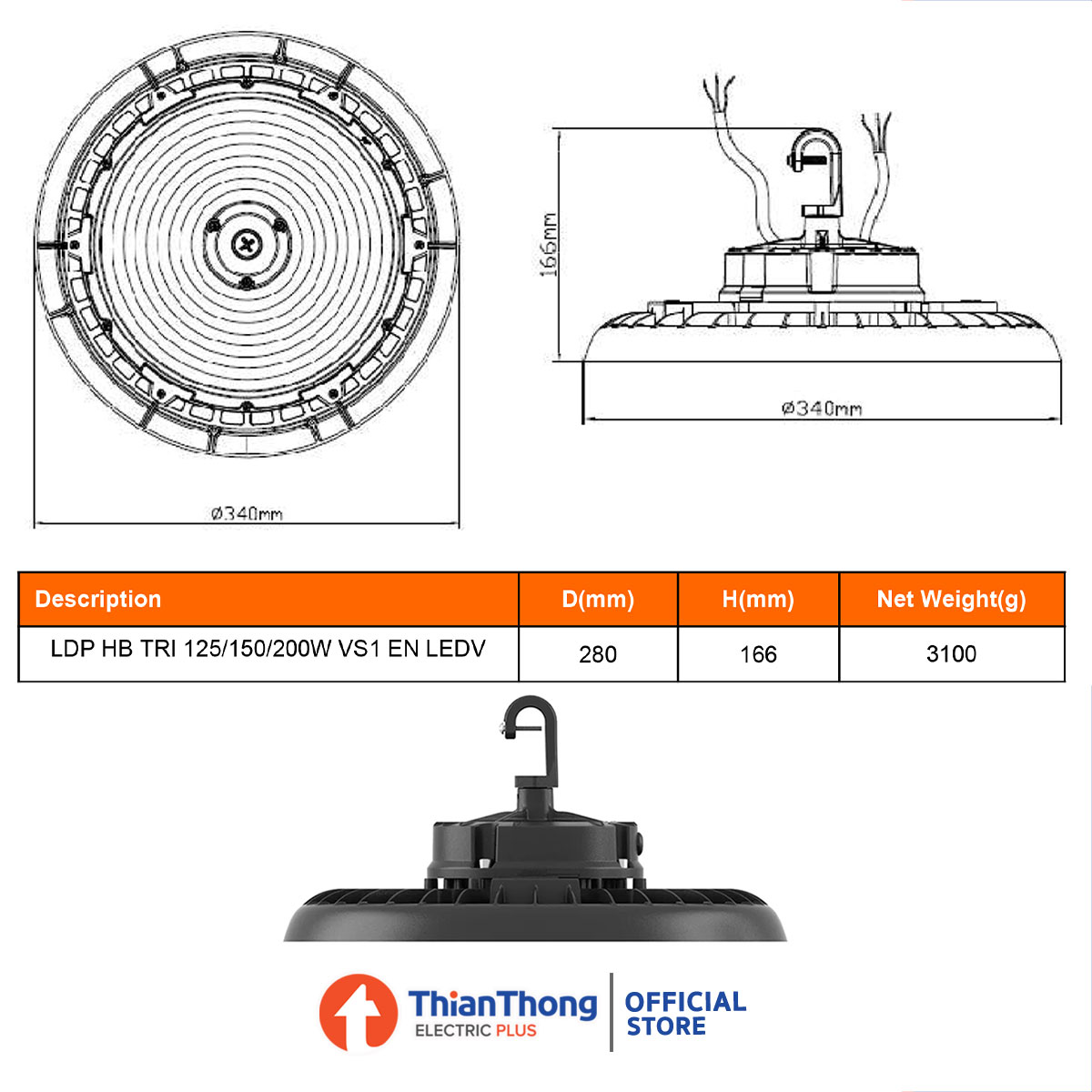 Osram โคมไฟไฮเบย์ LED HighBay ปรับวัตต์-แสงได้ LED PERFORMANCE TRI CCT HIGHBAY 125W-150W-200W