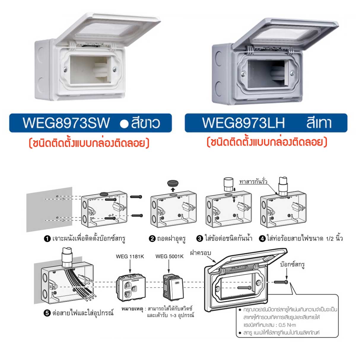 Philips ฝากันน้ำ พร้อมหน้าต่าง PVC พร้อมกล่องลอย ฟิลิปส์ WeatherProof Plate with Soft Cover Window รุ่น WEG8973SW, WEG8973LH