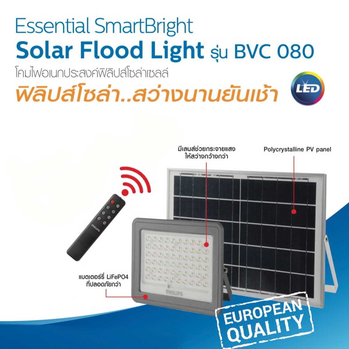 Philips ฟิลิปส์โซล่า ฟลัดไลท์พลังงานแสงอาทิตย์ SmartBright Solar Flood Light รุ่น BVC080