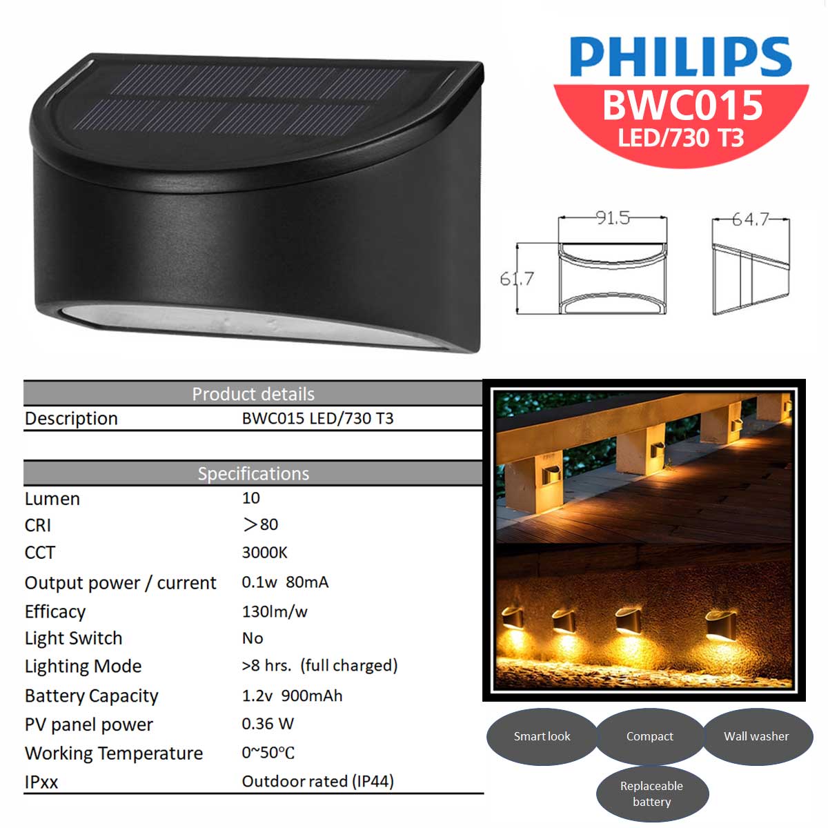 Essential SmartBright Solar BWC015 LED/730 T3