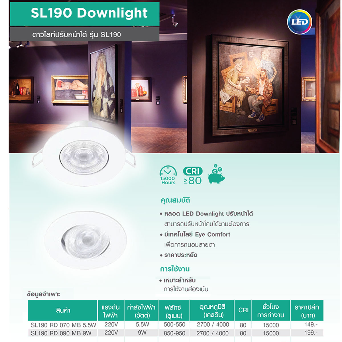Philips โคมไฟดาวน์ไลท์ ฮาโลเจน 9w ฟิลิปส์ LED Spotlight Downlight รุ่น SL190