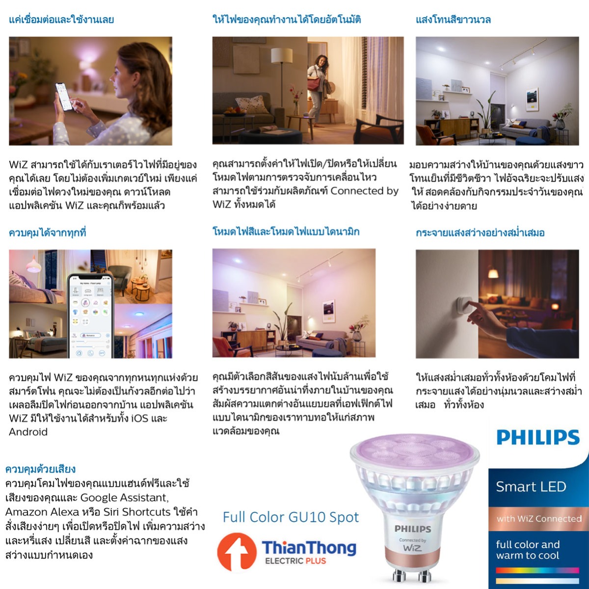 P้hilips WIZ หลอดไฟอัจฉริยะ ปรับสีได้ 16 ล้านสี ฟิลิปส์ วิช Smart LED Spot PAR16 GU10 220V 4.9W