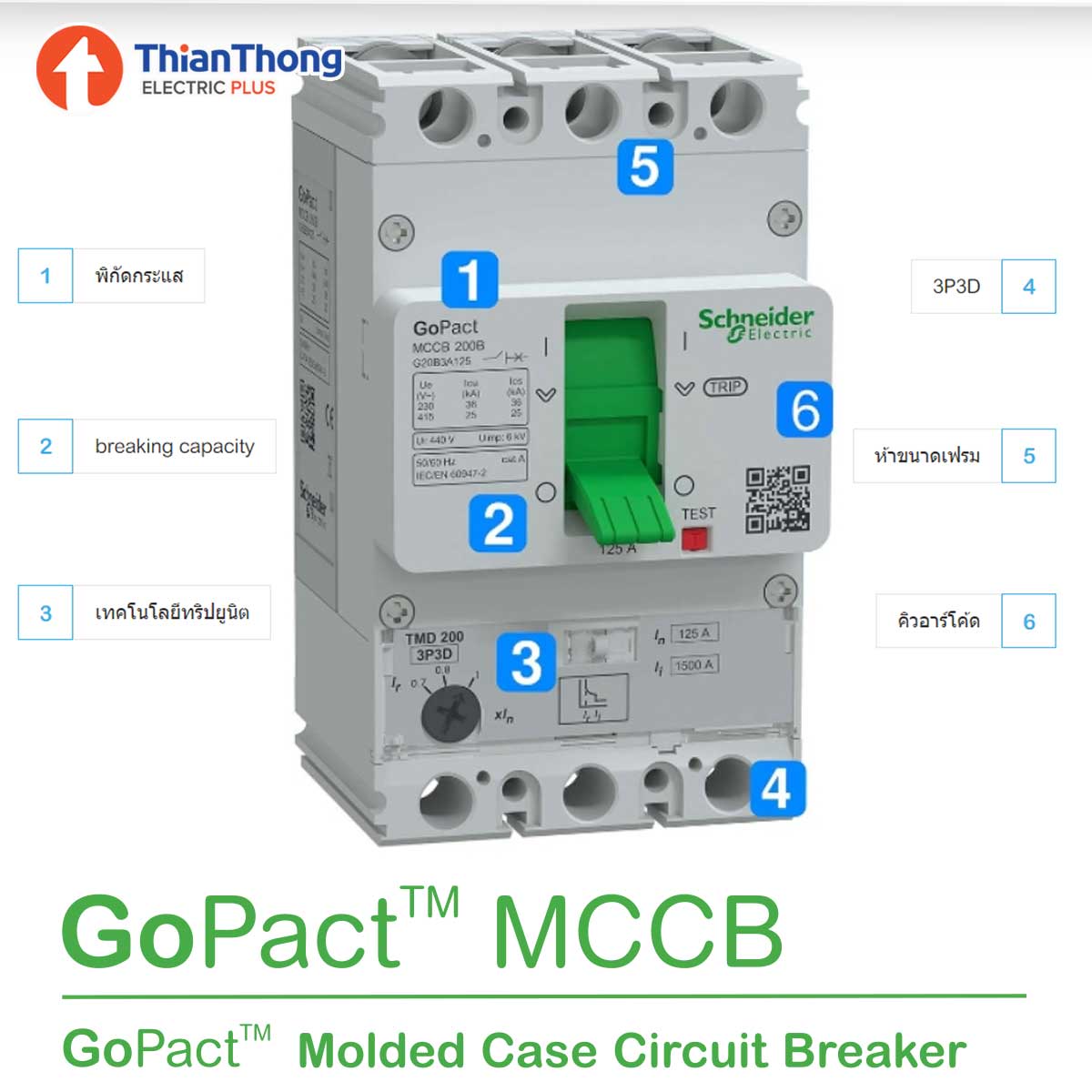 Schneider เซอร์กิตเบรกเกอร์ ชไนเดอร์ Circuit Breaker GoPact MCCB  3Pole ขนาดเฟรม 16A - 15kA