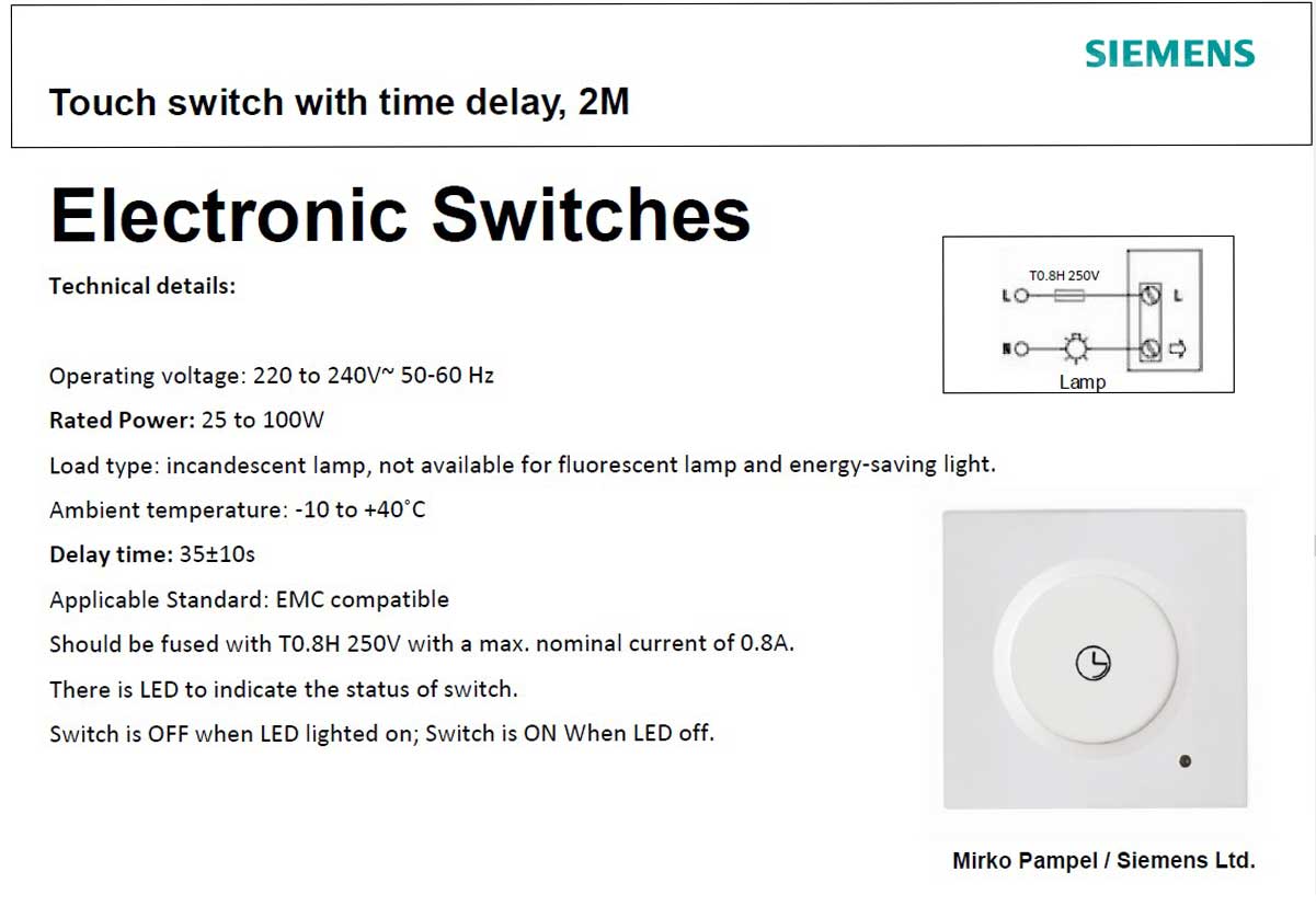 Siemens สวิทซ์สัมผัสและหน่วงเวลา ซีเมนต์ Touch Switch with time delay, 2M