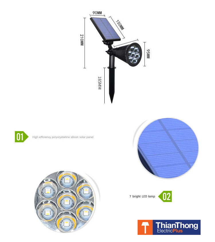 Lighting Plus Solar Garden Lamp Spotlight โคมไฟพลังงานแสงอาทิตย์ ปักดิน 7 LEDs - Warm White