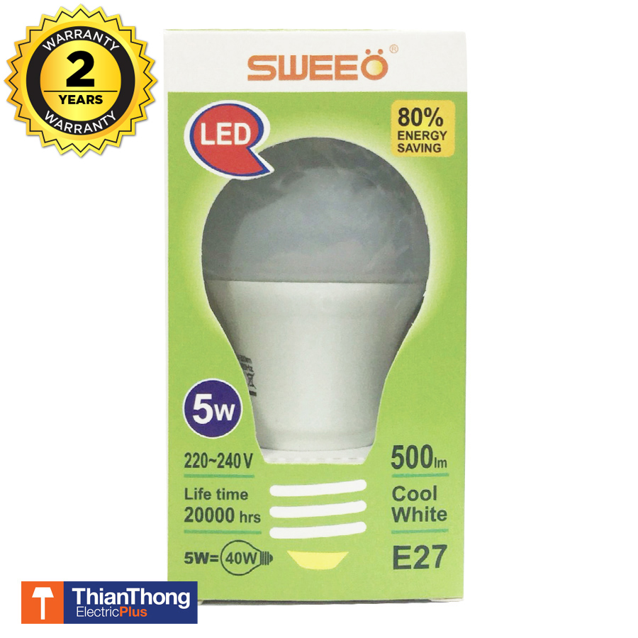Sweeo หลอดไฟสวีโอ LED Bulb 5W E27 แสงขาว Cool White 6500k