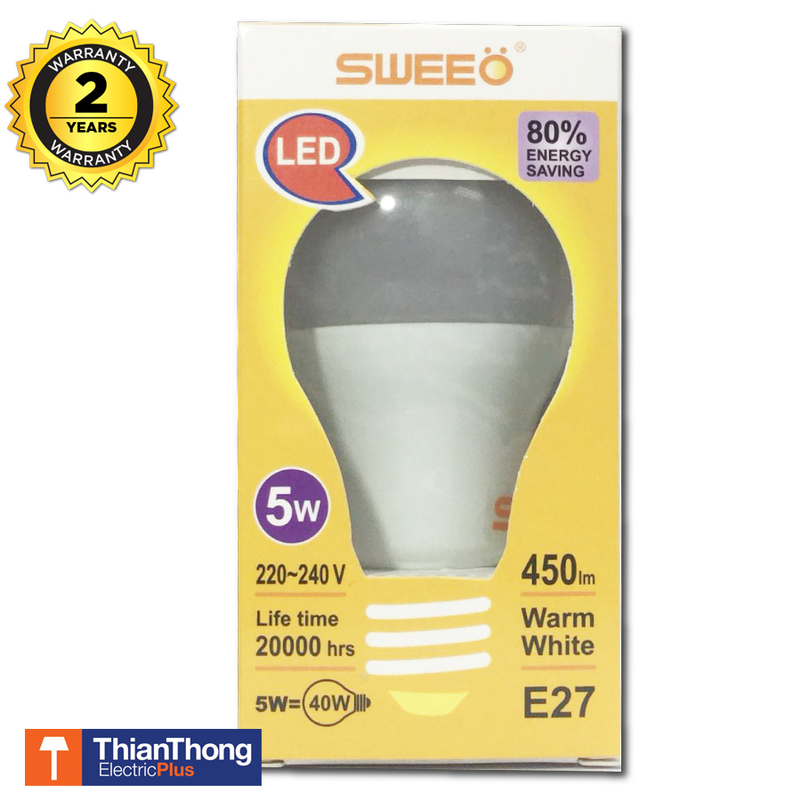 Sweeo หลอดไฟสวีโอ LED Bulb 5W E27 แสงเหลืองนวล Warm White 3000k