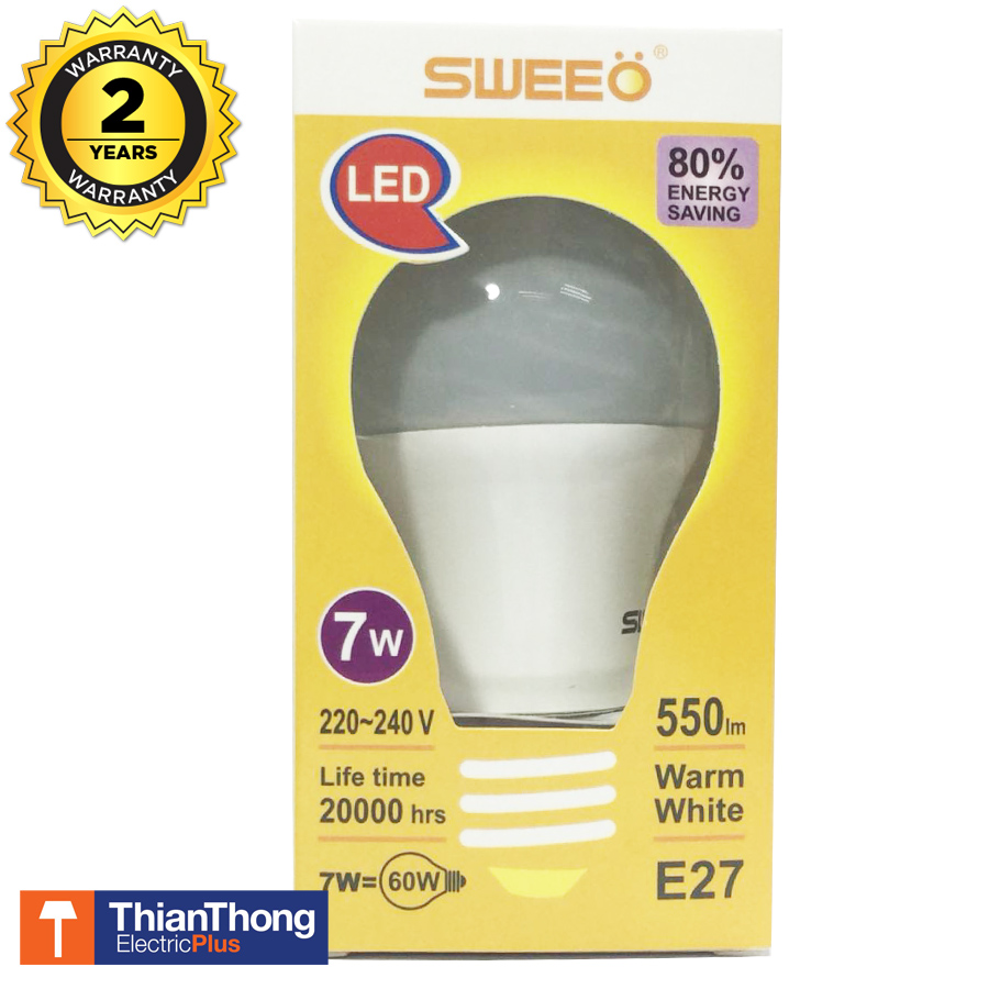 Sweeo หลอดไฟสวีโอ LED Bulb 7W E27 แสงเหลืองนวล Warm White 3000k