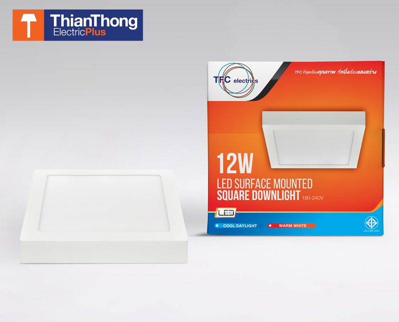 TFC LED Panel Surface Mounted Square Downlight ดาวน์ไลท์ ทีเอฟซี เหลี่ยม ชนิดติดลอบ 12W 