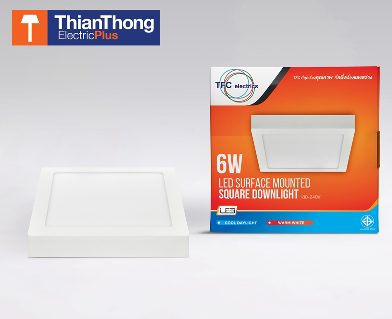 TFC LED Panel Surface Mounted Square Downlight ดาวน์ไลท์ ทีเอฟซี เหลี่ยม ชนิดติดลอบ 6W