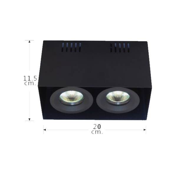 โคมไฟ Downlight ดาวน์ไลท์ฮาโลเจน MR16 เหลี่ยมหลอดคู่ ชนิดติดลอย สีดำ TSL-3-B-570-2