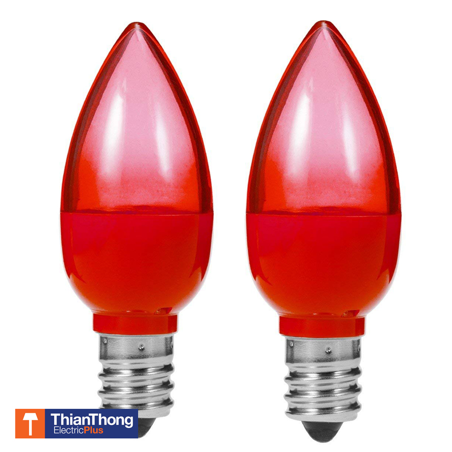 หลอดไฟทรงจำปาเล็ก ไฟศาลเจ้า เจ้าที่ LED สีแดง E12 (แพ็คคู่)