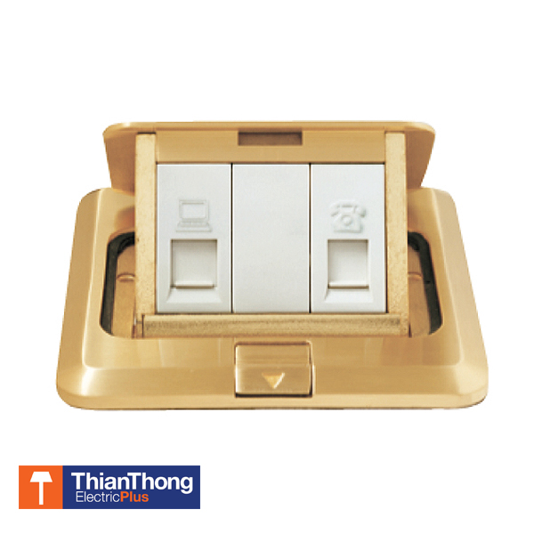 Siemens กล่อง ป๊อป-อัพ ฝังพื้น สำหรับโทรศัพท์และแลน Cat 5e สีทอง ซีเมนต์ Pop-up for information socket - Gold