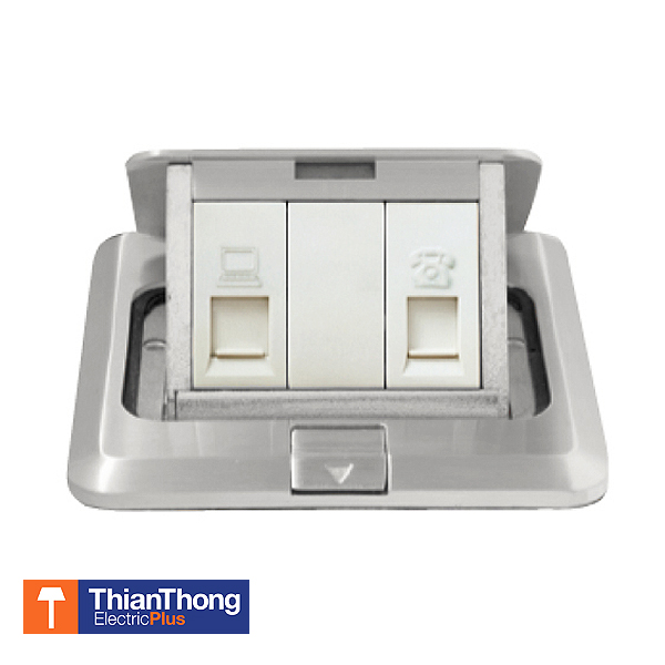 Siemens กล่อง ป๊อป-อัพ ฝังพื้น สำหรับโทรศัพท์และแลน Cat 5e สีเงิน ซีเมนต์ Pop-up for information socket - Silver