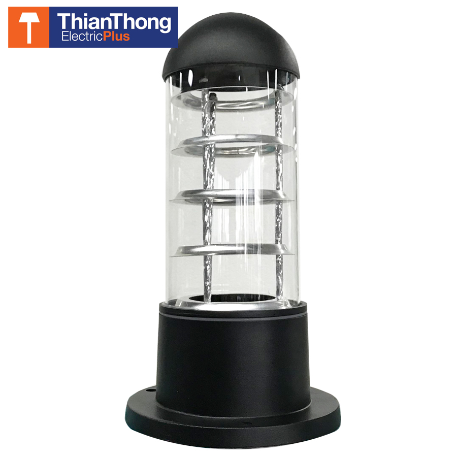 โคมไฟ หัวเสา ทรงกระบอกยาว อลูมิเนียม สีดำ กระจกใส ขั้ว E27 STW-0999