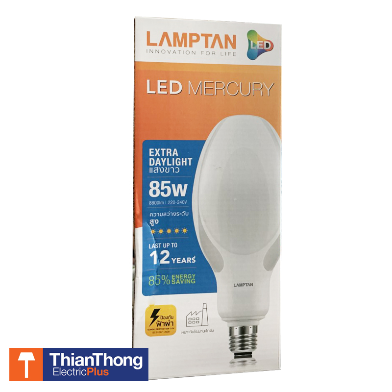 Lamptan หลอดแสงจันทร์ แลมป์ตัน LED MERCURY 85W ขัั้ว E40 Daylight 6500K แสงขาว สว่างพิเศษ