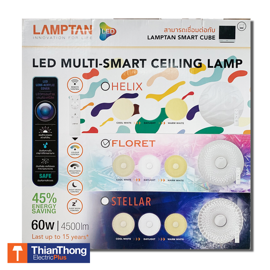 Lamptan LED โคมไฟซาลาเปาเพดานแลมป์ตั้น Multi-Smart Ceiling Light รุ่น FLORET 60W พร้อมรีโมทควบคุม