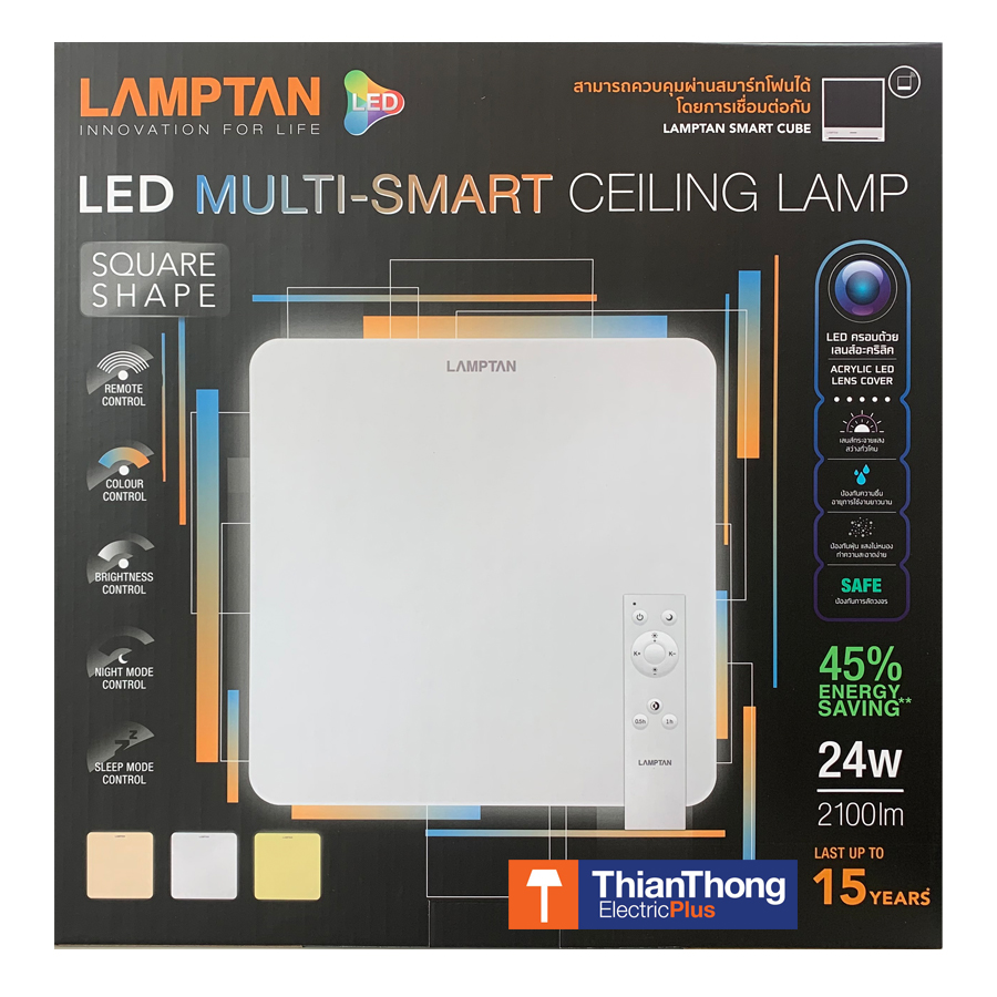 Lamptan LED โคมไฟเพดาน เหลี่ยม แลมป์ตั้น Multi-Smart Square Ceiling Light พร้อมรีโมทควบคุม