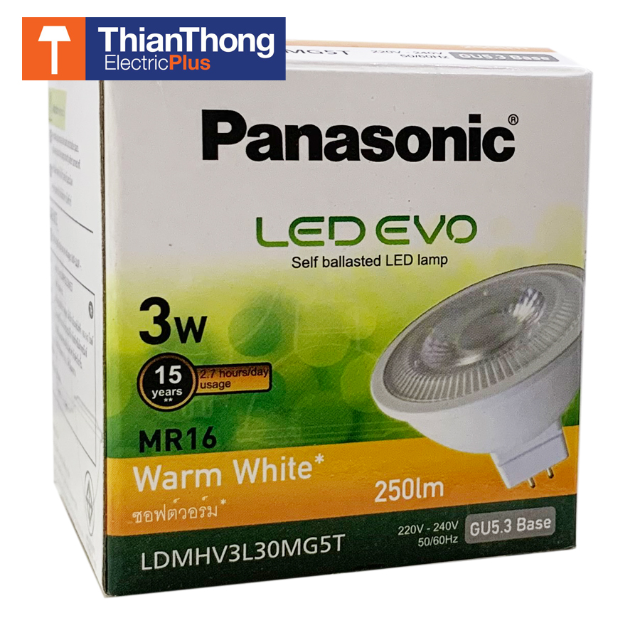Panasonic หลอดไฟ พานาโซนิค LED MR16 3W 220V Warm White (ไฟตรง)
