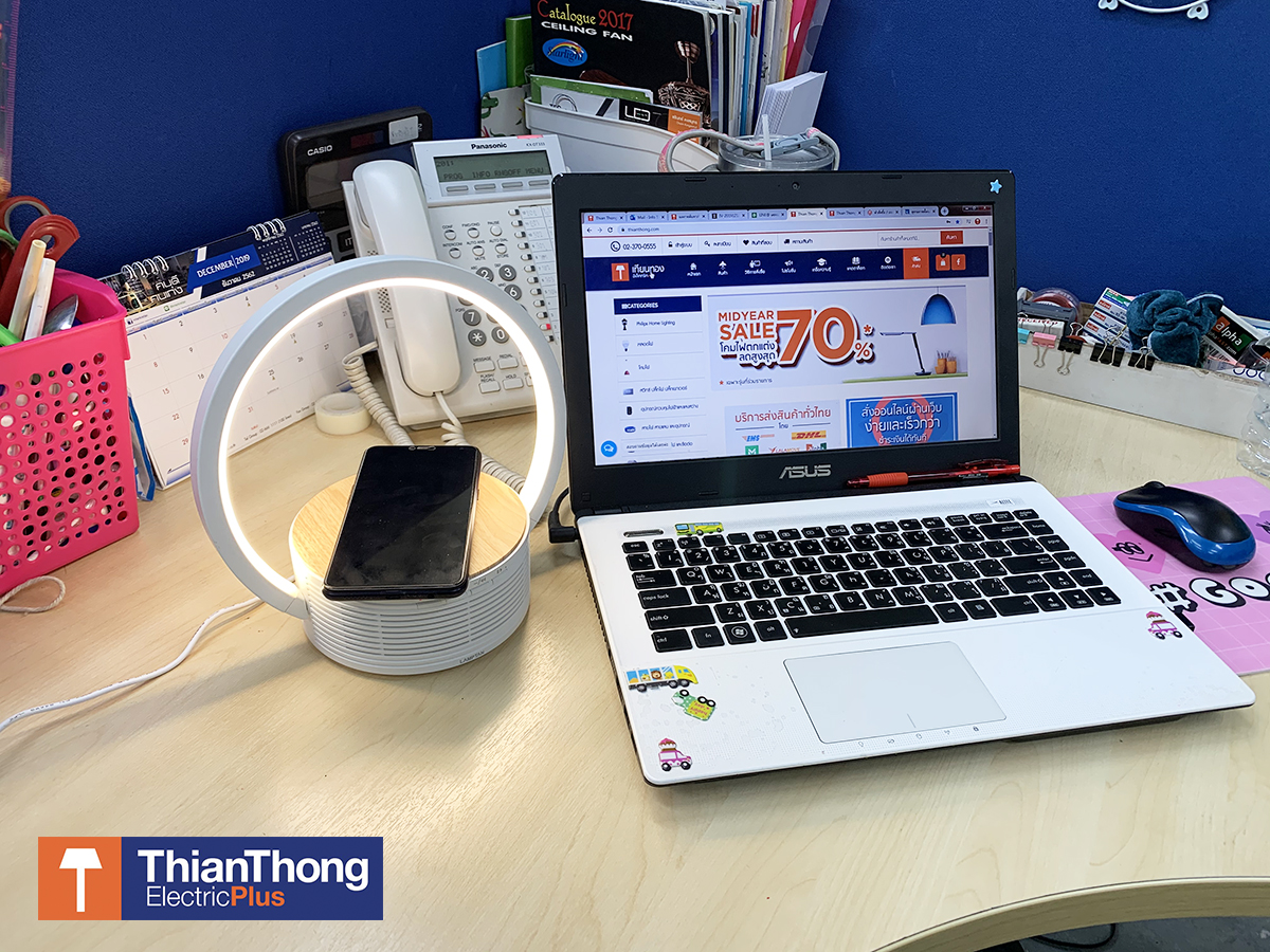 Lamptan โคมไฟตั้งโต๊ะ แลมป์ตั้น LED พร้อม ลำโพง Bluetooth และ แท่นชาร์จไร้สาย รุ่น Loop 4W LED Bluetooth Speaker with Wireless Charger Table Lamp Loop