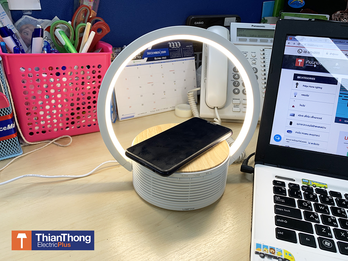 Lamptan โคมไฟตั้งโต๊ะ แลมป์ตั้น LED พร้อม ลำโพง Bluetooth และ แท่นชาร์จไร้สาย รุ่น Loop 4W LED Bluetooth Speaker with Wireless Charger Table Lamp Loop
