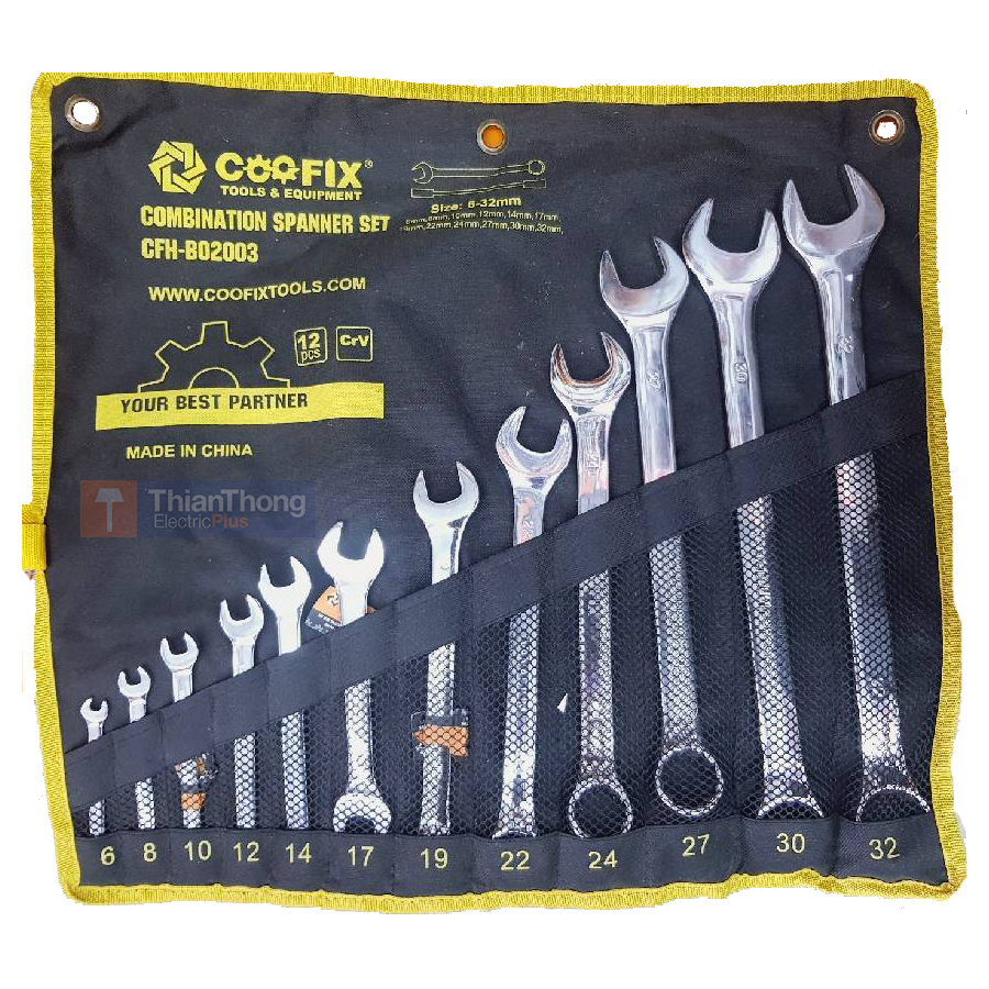 CooFix ชุดประแจแหวนข้างปากตาย 12 ตัว 6 มม. - 32 มม. Combination Spanner Set 12 Pcs. (6-32mm.)