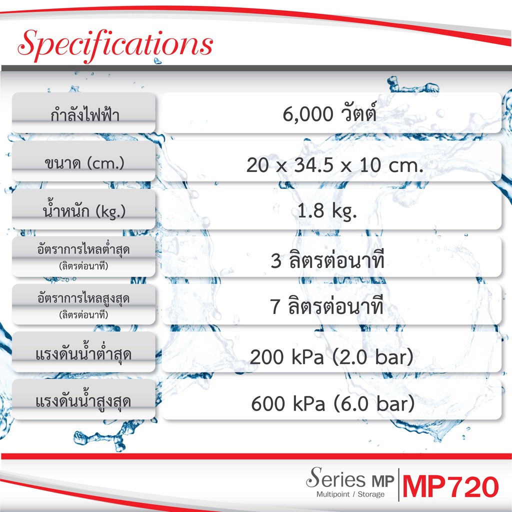 Joven เครื่องทำน้ำร้อน โจเว่น Water Heater 6000W MP-720 (Multipoint)