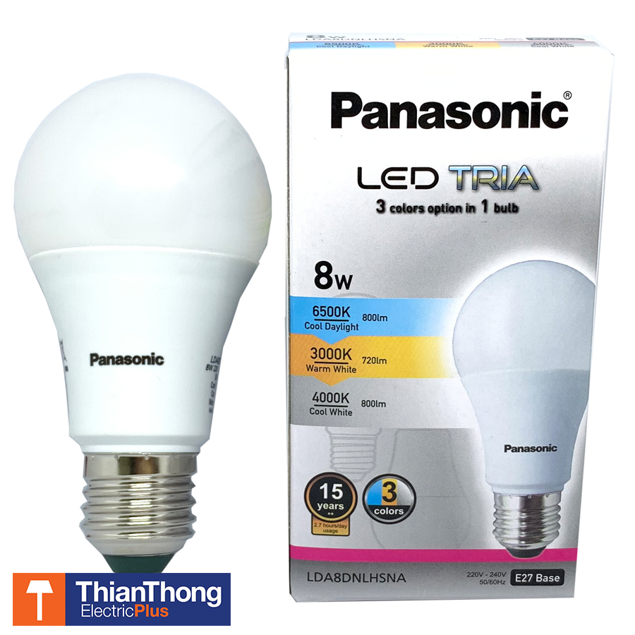 Panasonic หลอดไฟ พานาโซนิค LED TRIA 3 colors in 1 bulb รุ่น 3 แสง ใน 1 หลอด 8W E27  Daylight - Cool White - Warm White