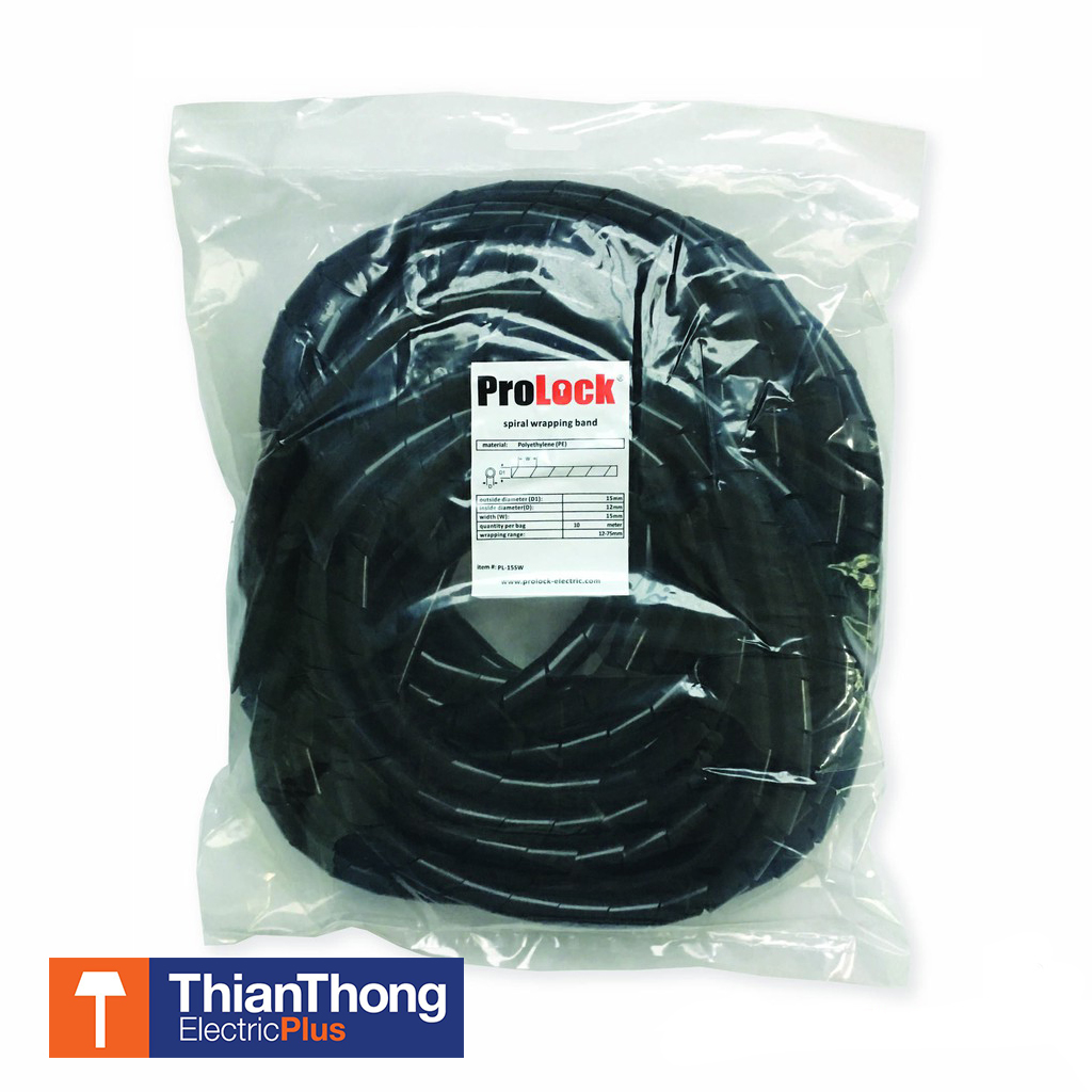 Prolock ไส้ไก่พันสายไฟ โปรล๊อก Spiral Wrapping Band ขนาด 15 มม. ยาว 10 เมตร