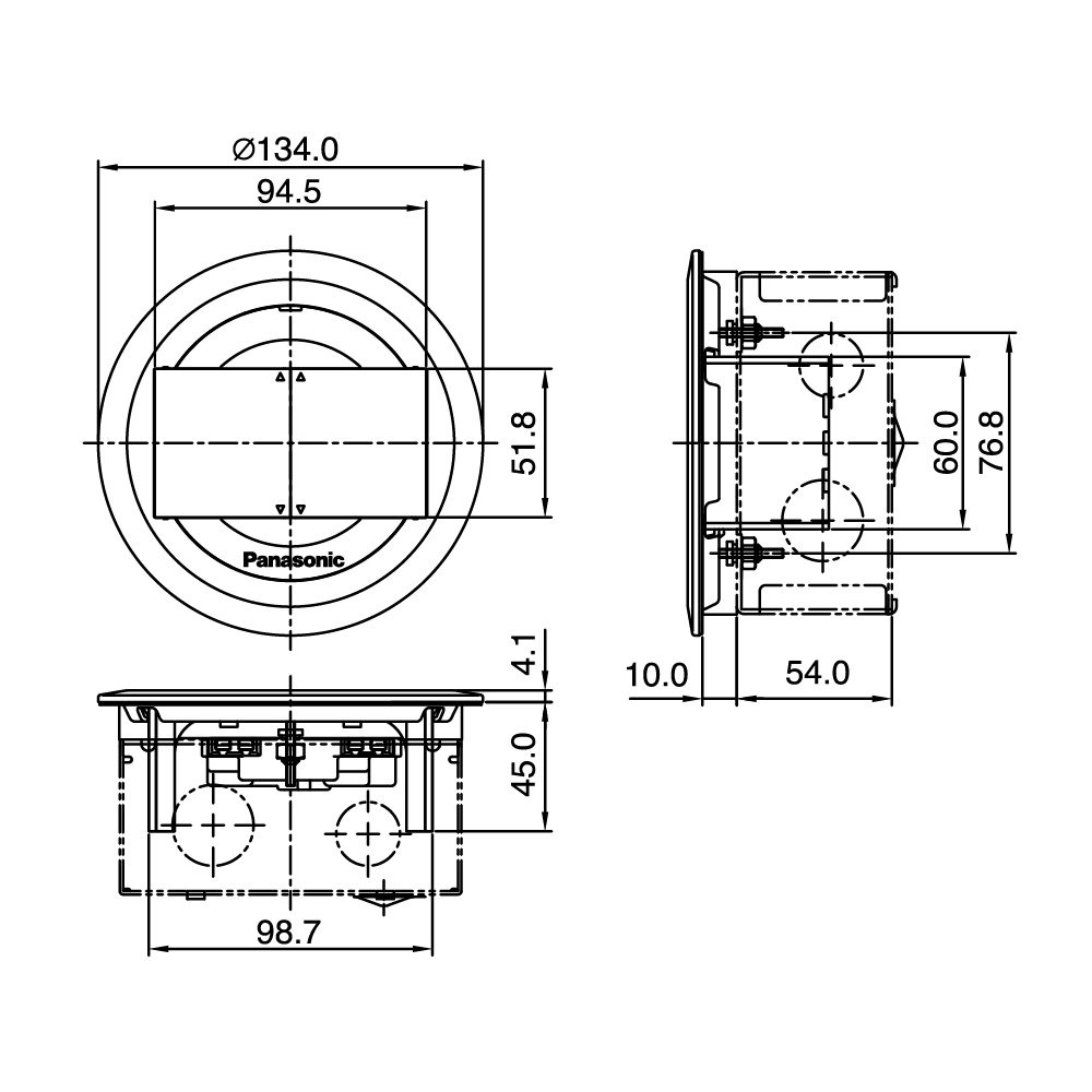 Panasonic เต้ารับฝังพื้นแบบเรียบ พานาโซนิค Pop Up floor outlet duplex กล่องเปล่า DU-8199HT9